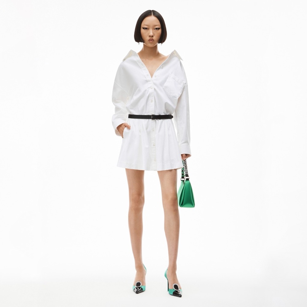 NWT Alexander Wang White Mini Shirt Dress With Belt